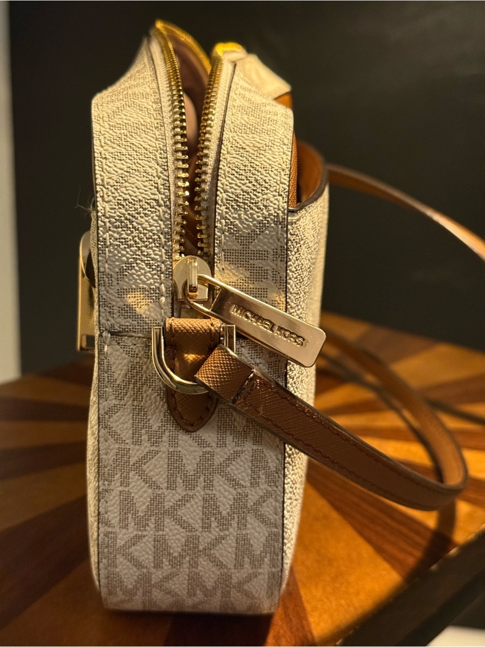 Michael Kors Beige and Brown MK Logo Crossbody Bag - Picture 4 of 7